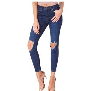 Free People High Waisted Skinny Ripped Jeans